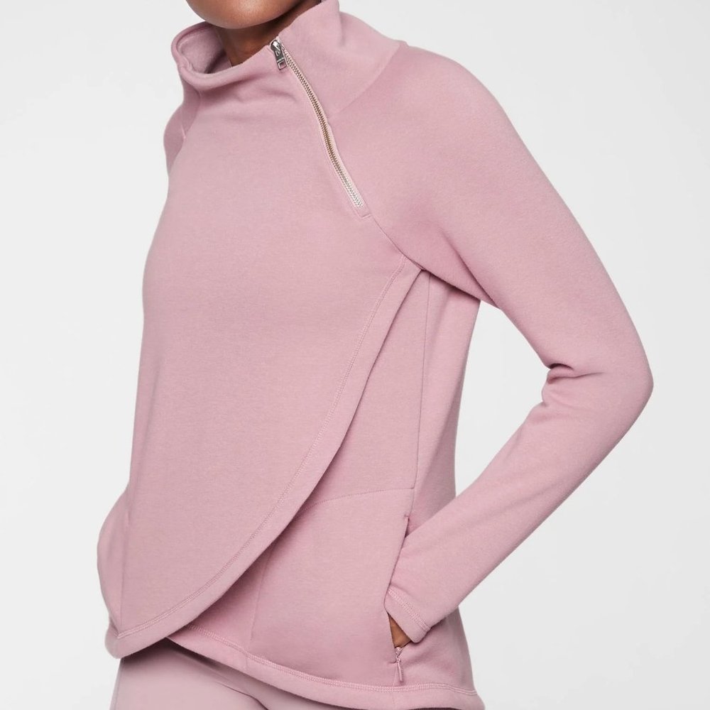Athleta Cozy Karma Asym Pullover Pink Mauve Size Medium